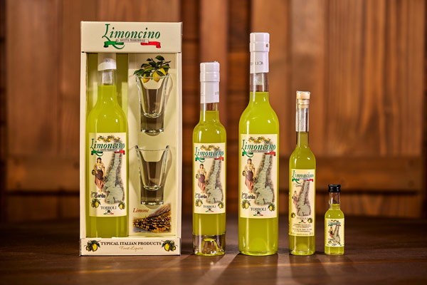 Torboli - Tenno - Liquori - Linea Limoncello Lago 20° da 0,5lt con bicchieri, 0,2lt, 0,5lt, 0,1lt, 0,03lt